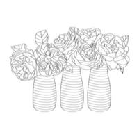 A set of flowers in vases. Hand-drawn vector coloring in sketch style.