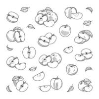 A set of apples with leaves. vector