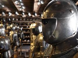 many medieval iron metal armor photo