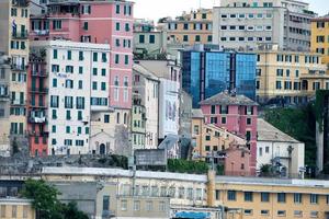 genoa town cityscape panorama from the sea photo