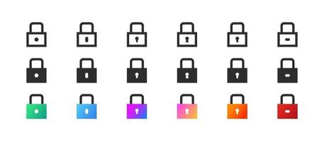 Lock icons. Security symbol. A set of square locks with different wells. Vector images