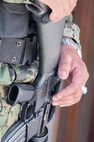 soldier hands holding machine gun photo