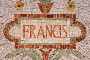 Pope Francis name in red mosaic patchwork photo