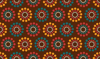 Mid century modern seamless pattern with circles of dots in brown, orange, red and turquoise. 60s and 70s aesthetic style for home decor, textile, wallpaper and wrapping paper vector