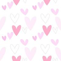 Vector seamless pattern with two pink hearts on white, valentine day concept.