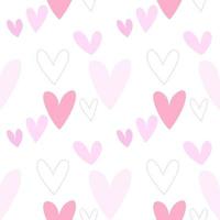 Vector seamless pattern with two pink hearts on white, valentine day concept.