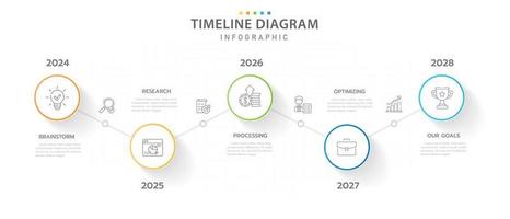 Infographic template for business. 5 Steps Modern Timeline diagram roadmap with circle topics, presentation vector infographic.