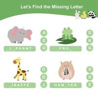 Finding missing letter. Worksheet for preschool. Writing practice. Vector file.