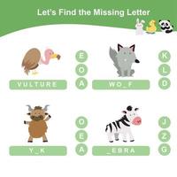 Finding missing letter. Worksheet for preschool. Writing practice. Vector file.