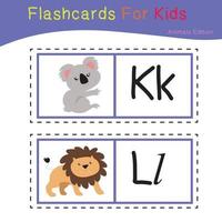 Cute Animal Flashcard for Children. Ready to print. Printable game card. Educational card for preschool. Vector illustration.