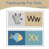 Cute Animal Flashcard for Children. Ready to print. Printable game card. Educational card for preschool. Vector illustration.