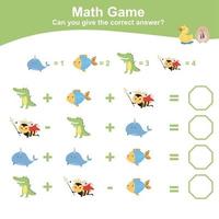 Mathematic sheet for children. Educational printable math worksheet. Count and writing answer activity for kids. Vector file.