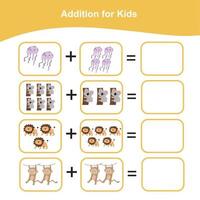 Mathematic sheet for children. Educational printable math worksheet. Count and write activity. Vector file.