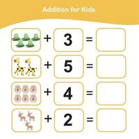 Mathematic sheet for children. Educational printable math worksheet. Count and write activity. Vector file.