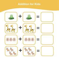 Mathematic sheet for children. Educational printable math worksheet. Count and write activity. Vector file.