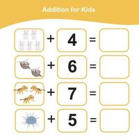 ficha matematica para niños. hoja de trabajo de matemáticas imprimible educativa. actividad de contar y escribir. archivo vectorial vector