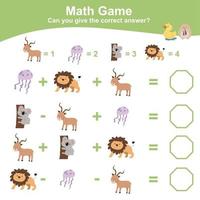 Mathematic sheet for children. Educational printable math worksheet. Count and writing answer activity for kids. Vector file.