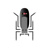 Insect vector illustration with usb drive technology concept