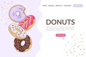 elegante ilustración vectorial con donuts en glaseado multicolor. ilustración para artículos culinarios o de negocios. ideal para plantilla de diseño de página web, tienda en línea. vector