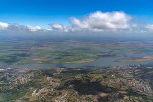 portugal tagus river near lisbon aerial view from airplane photo