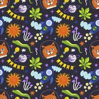 Cat astronaut in space, hippie pattern.Seamless pattern vector