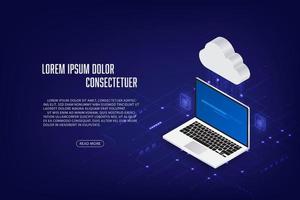 Vector isometric laptop cloud storage concept Technology abstract background.
