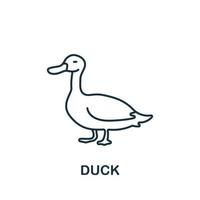 ícono de pato de la colección de animales domésticos. símbolo de pato de elemento de línea simple para plantillas, diseño web e infografía vector