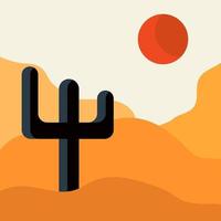 Flat abstract icon, sticker, button with desert, sun, cactuses. vector