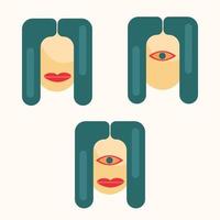 Three type of abstract faces with big eye and lips vector