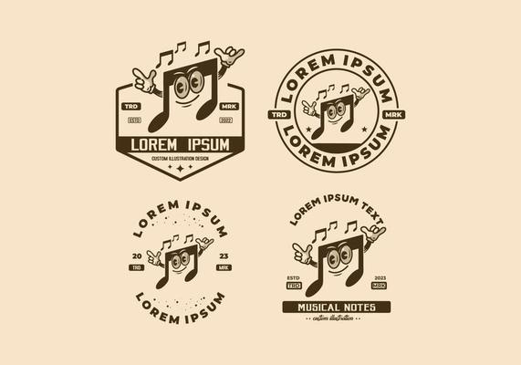 Music notes character mascot illustration badge