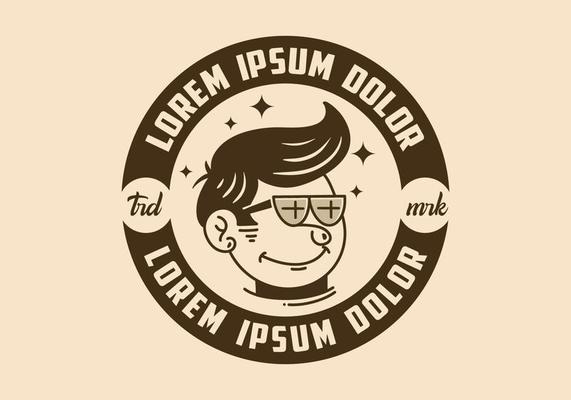 Illustration of a funny face man with retro hair wearing glasses