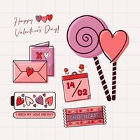 colecciones de elementos de doodle del día de san valentín en ilustración plana vector