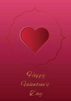 Happy Valentines day vector greeting card. Papercut  style on red background. Golden text. Concept for Valentines banner, flyer, party invitation