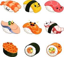 Japanese sushi cartoon set illustration vector