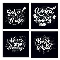 Set of motivational quotes with illustration number, pencil, brush. Concept Back to school, education. Hand lettering script. Vector.Template for cards, covers, flyers sales, banner, web poster. vector