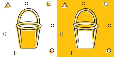 Bucket icon in comic style. Garbage pot cartoon vector illustration on white isolated background. Pail splash effect business concept.