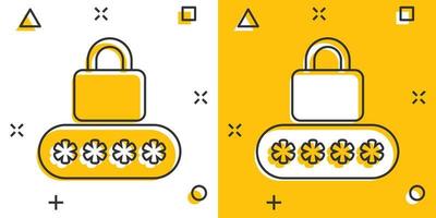 Login icon in comic style. Password access cartoon vector illustration on white isolated background. Padlock entry splash effect business concept.
