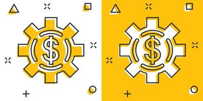 icono de ingresos de dinero en estilo cómico. ilustración de vector de dibujos animados de moneda de dólar sobre fondo blanco aislado. concepto de negocio de efecto de salpicadura de estructura financiera.