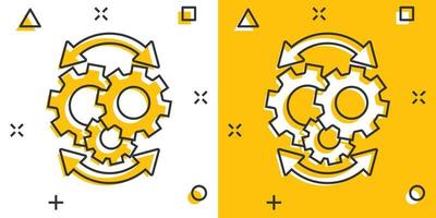 Workflow icon in comic style. Gear effective cartoon vector illustration on white isolated background. Process organization splash effect business concept.