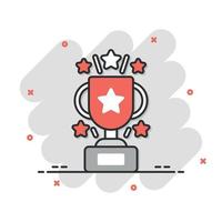 Trophy cup icon in comic style. Goblet prize cartoon vector illustration on isolated background. Award splash effect sign business concept.