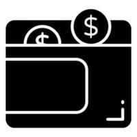 billetera, icono de vector de billetera en efectivo