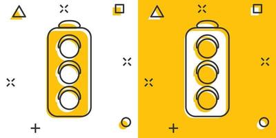 Semaphore icon in comic style. Traffic light cartoon vector illustration on white isolated background. Crossroads splash effect business concept.