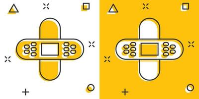 icono de vendaje en estilo cómico. ilustración de vector de dibujos animados de yeso sobre fondo blanco aislado. concepto de negocio de efecto de salpicadura de botiquín de primeros auxilios.