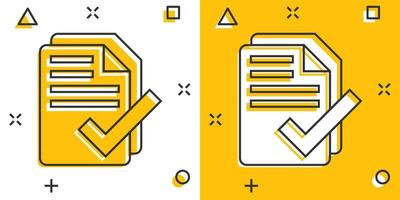 To do list icon in comic style. Document checklist cartoon vector illustration on white isolated background. Notepad check mark splash effect business concept.