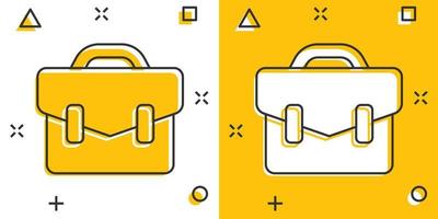Briefcase icon in comic style. Businessman bag cartoon vector illustration on white isolated background. Portfolio splash effect business concept.