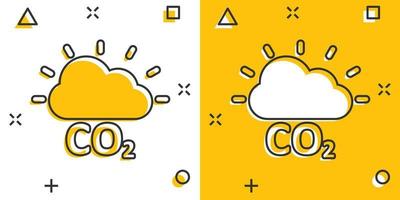 Co2 emission icon in comic style. Cloud disaster cartoon vector illustration on white isolated background. Environment splash effect sign business concept.
