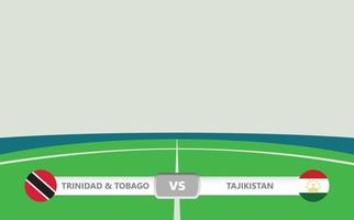 vista previa del partido vectorial con la tercera etiqueta inferior dentro del fondo del estadio de fútbol. trinidad y tobago vs tayikistán. vector