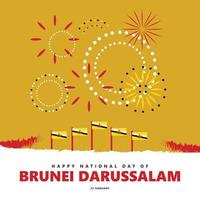 ilustración vectorial del día nacional de brunei con sus banderas nacionales vectorizadas y fuegos artificiales dentro de un fondo amarillo. día festivo del país del sudeste asiático. vector