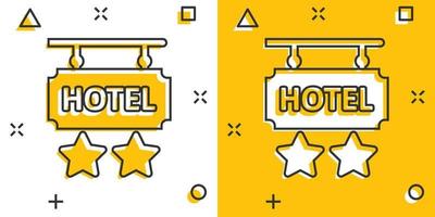 Hotel 2 stars sign icon in comic style. Inn cartoon vector illustration on white isolated background. Hostel room information splash effect business concept.