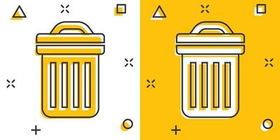 Garbage bin icon in comic style. Recycle cartoon vector illustration on white isolated background. Trash basket splash effect sign business concept.